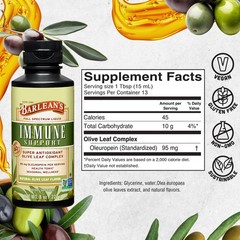Barlean’s Olive Leaf Complex Liquid Immune Support Supplement, 95mg Oleuropei…