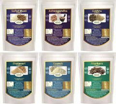 Safed Musli, Ashwagandha, Shatavari, Kaunch, Gokhru, Akarkara Powder combo Pack