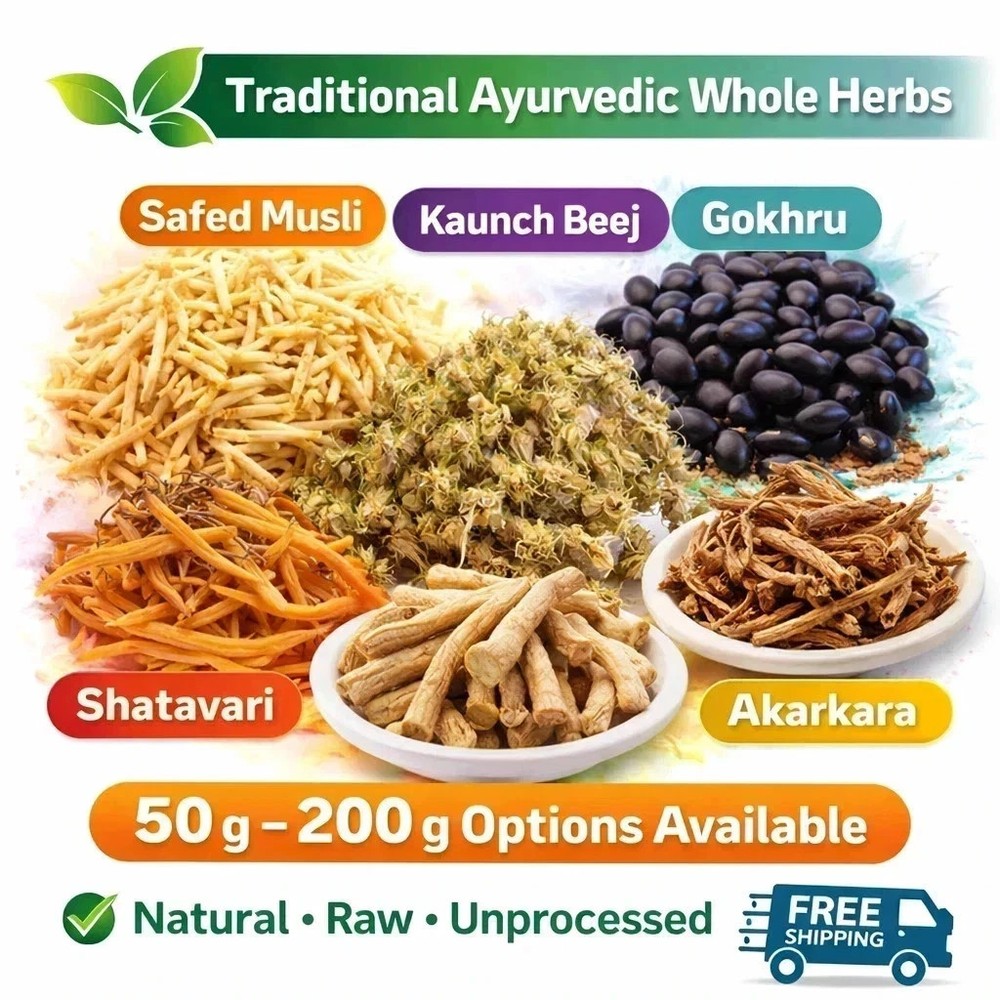 Safed Musli, Kaunch Beej, Ashwagandha, Shatavari Gokhru Akarkara Combo Free Ship