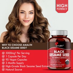 Black Sesame Seed Extract 5000mg Capsules – 90 Count – Supports Healthy Skin