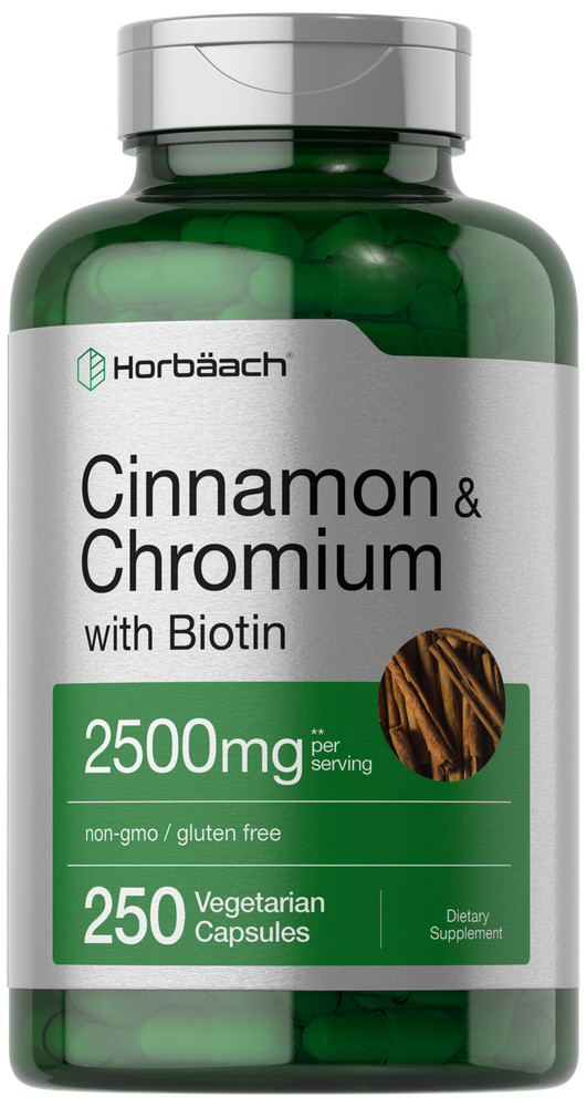 Cinnamon Capsules 2500mg | 250 Count | with Chromium & Biotin | by Horbaach