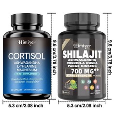 Himiyer Cortisol & Shilajit 2-Bottle Set Ashwagandha L-Theanine