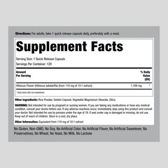 Hibiscus Flowers 1100 mg | 120 Capsules | Non-GMO, Gluten Free | by Piping Rock
