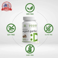 Odorless Aged Garlic, 500 Softgels – Enhanced with MCT Oil – Fresh Allium Sativu