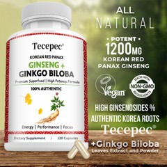 Ginkgo Biloba + Korean Red Panax Ginseng Focus Brain Memory Energy Booster