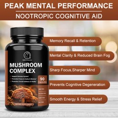Mushroom Complex Supplement, Lions Mane, Reishi, Shiitake, Immune 60 Capsules