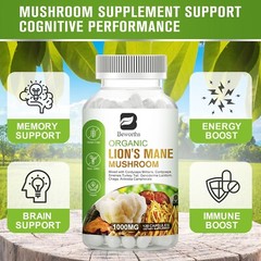 1000Mg Organic Lions Mane Mushroom Nootropic Brain Memory Focus Immune Support