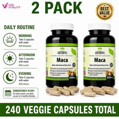 Maca Root 950mg 120 Veggie Capsules Herbal Supplement 2 Pack 240 Count