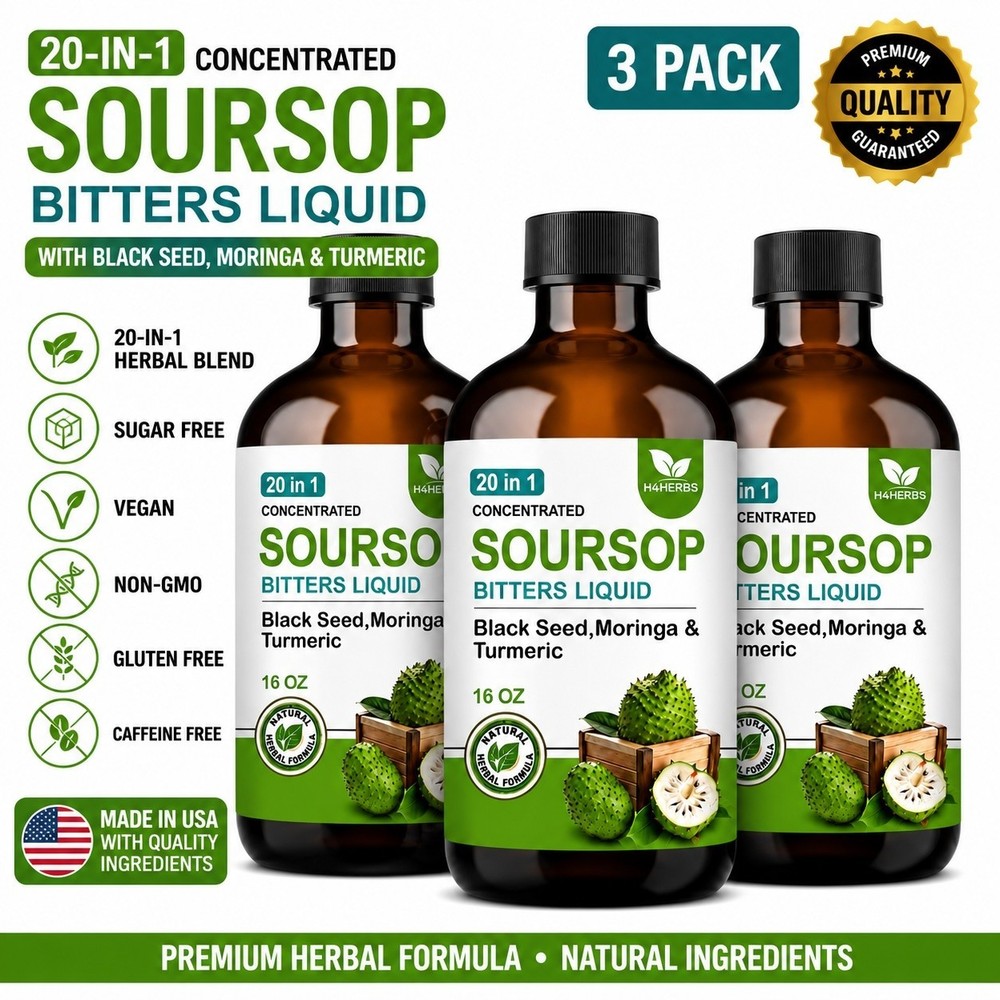 H4HERBS Soursop Bitters Liquid 3 Pack 20-in-1 Herbal Blend Black Seed Moringa