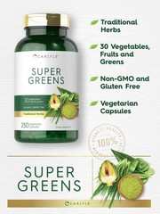 Super Greens Capsules | 250 Count | Non-GMO & Gluten Free | By Carlyle