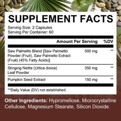 3-in-1 Saw Palmetto Prostate & Urinary Wellness Vegan Supplement,30/60/120 Caps
