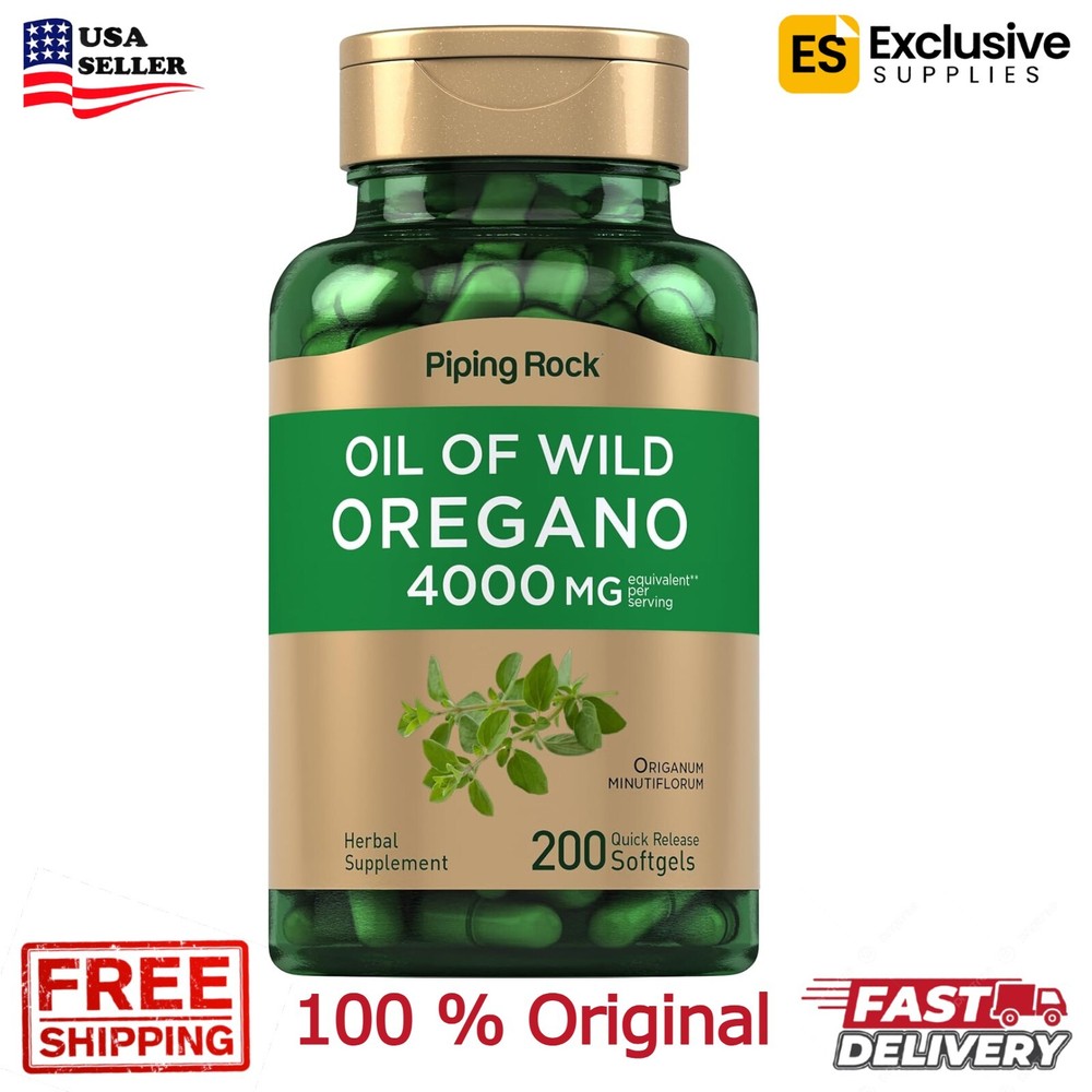 Piping Rock Oregano Oil 4000mg – 200 Capsules | Wild Harvested, Non-GMO.