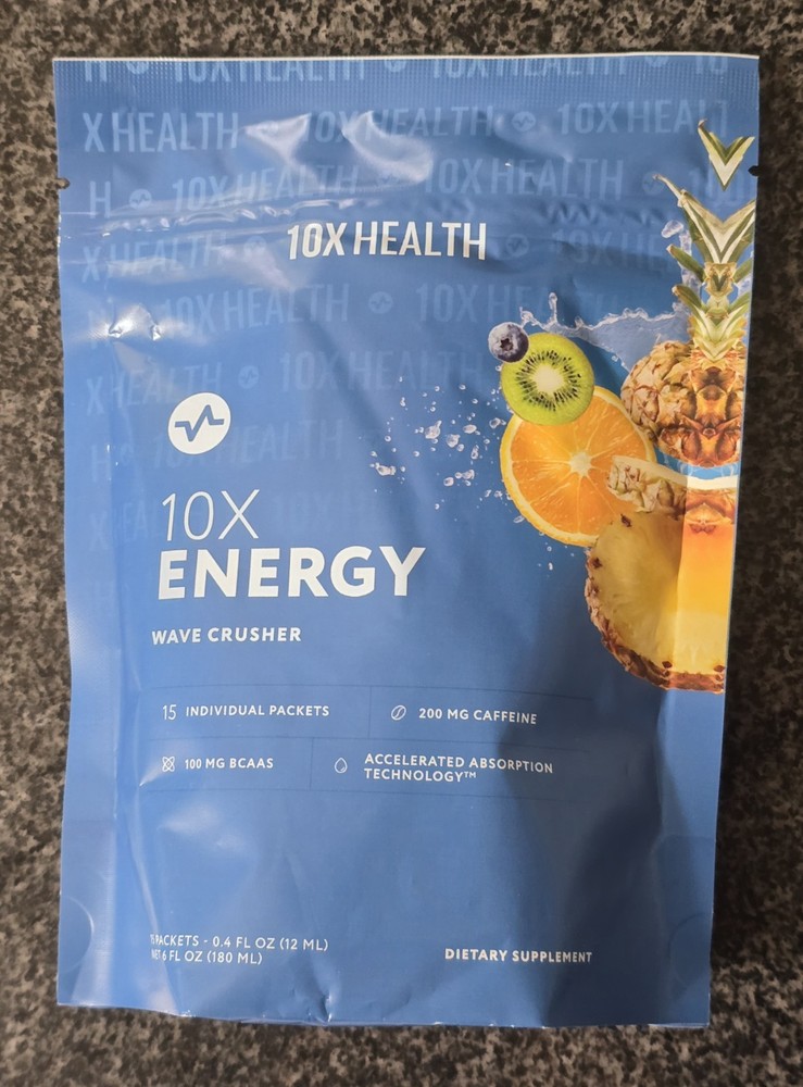 10X Health 10X Energy Wave Crusher 15 Individual Packets Mix with 16 oz liquids