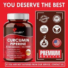 Turmeric Curcumin Extract 95% Piperine Black Pepper 500 mg 90 Capsules By Amalth