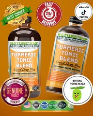 Turmeric Tonic Blend Liquid Drop Plus living Bitters 16 oz w/ Alkalized Spring