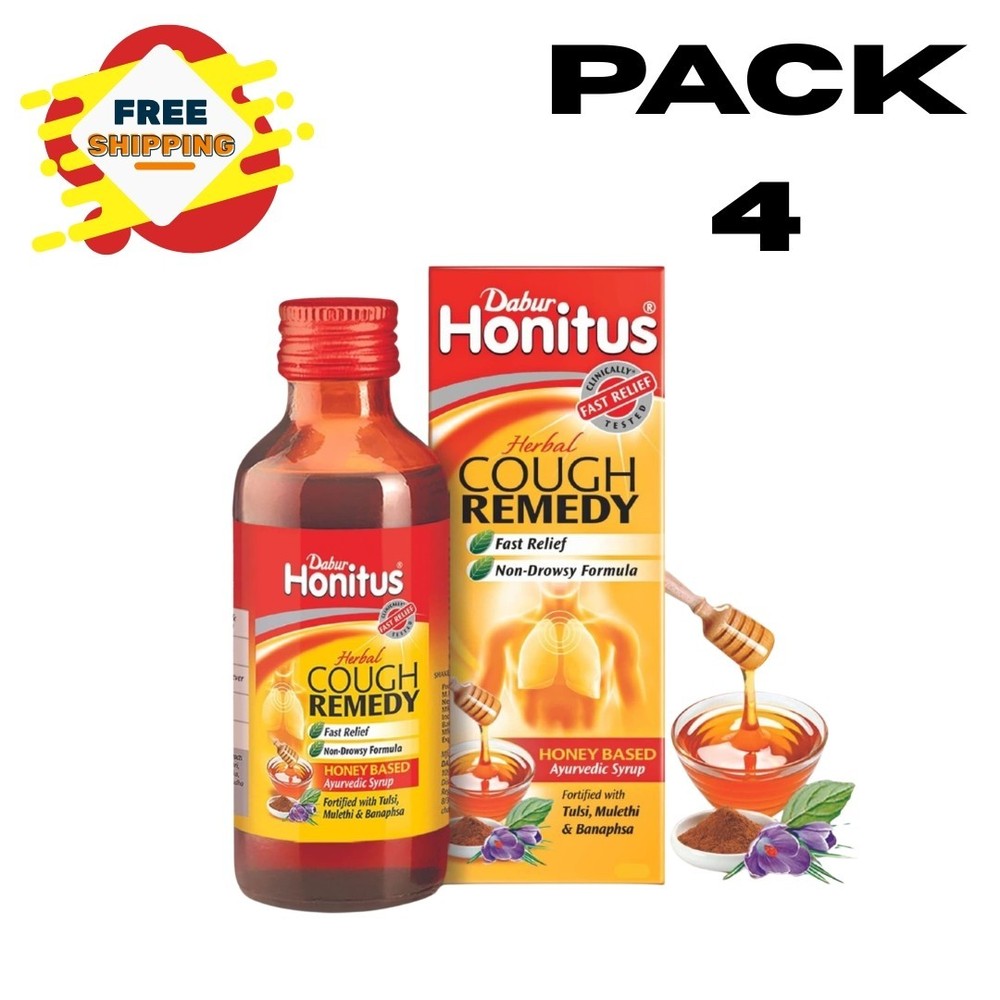4xDabur Honitus Herbal Syrup Honey Based Ayurvedic Syrup for Cough Remedy 100ml