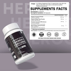Turmeric Capsules 1950mg Curcumin95% , Black Pepper & Ginger Complex Bioperine