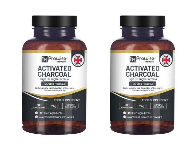 Activated Charcoal High Potency 1200mg 2X200 Caps Made in UK Prowise