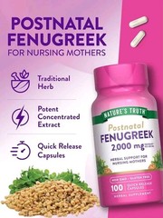 Lot of 2 Natures Truth Fenugreek Seed 2000mg 100 Caps x2 Nursing Breastfeed 7/26
