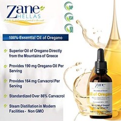 Zane Hellas 190 mg Oregano Oil-164 mg Carvacrol per Serving-4 Drops Daily. 10…
