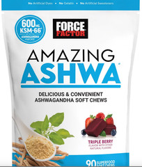 Force Factor Amazing Ashwa Triple BerryFlavor, 90 Soft Chews
