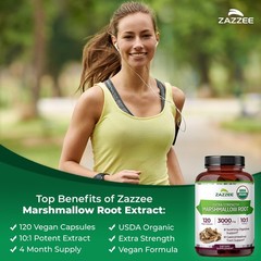 Zazzee USDA Organic Marshmallow Root 10:1 Extract, 120 120 Count (Pack of 1)