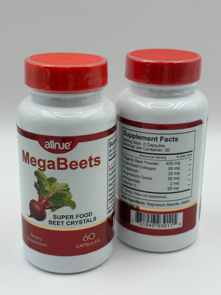 Mega Beets Superfood 60 Capsulas Energy Beetroot Bones Antioxidant Stamina Pills