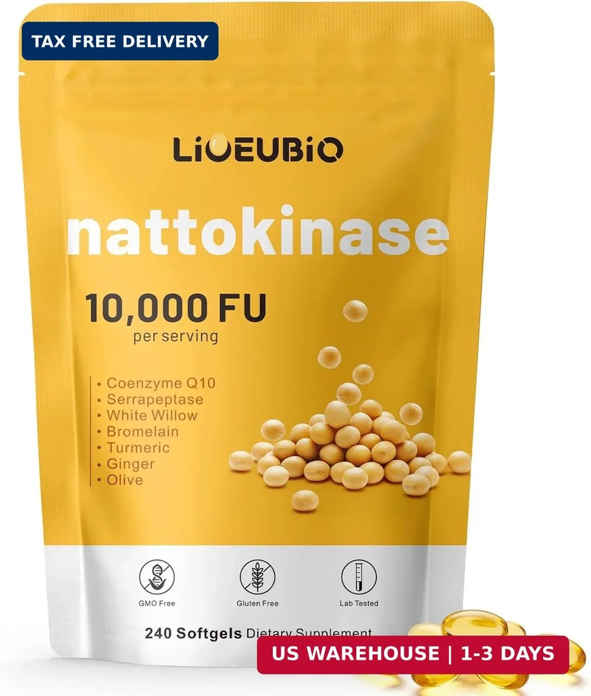 Nattokinase Supplement 10,000 FU, 9-in-1 Formula with Serrapeptase, Bromelain, C