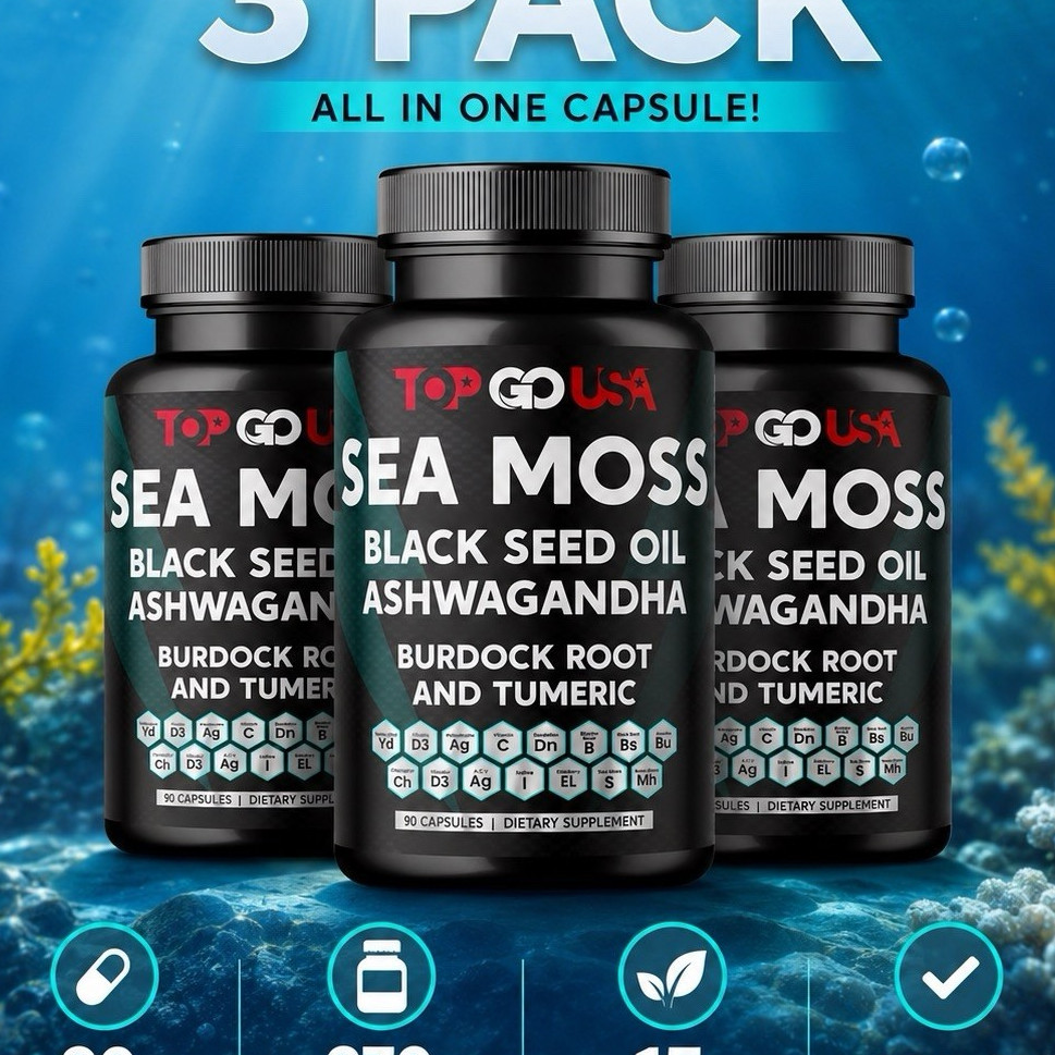 3 Pack Sea Moss Black Seed Oil Ashwagandha Burdock Root Turmeric 270 Capsules