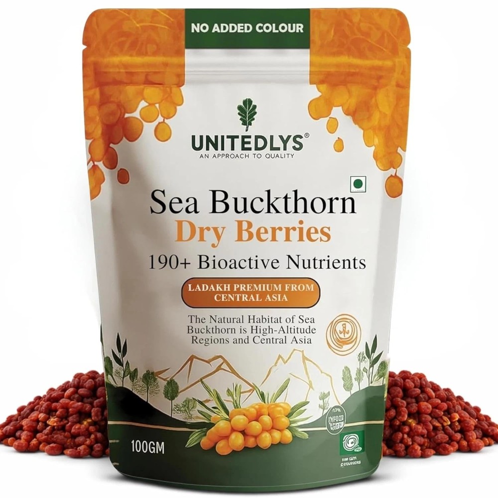 Himalayan Sea Buckthorn Dry Berries 100gm for Skin, Immunity, Gut & Heart