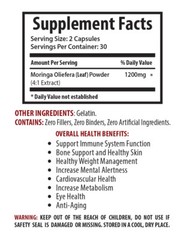 Moringa Oleifera Leaf Powder – 1200mg – Appetite Suppressant – 120 Capsules 2 B