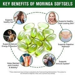 Moringa Capsules 240 Count – 6000 mg Moringa Leaf Extract Oil Softgels – Natural