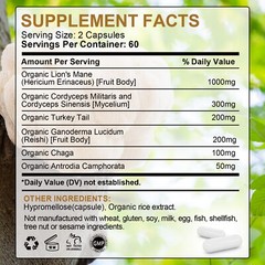1000Mg Organic Lions Mane Mushroom Nootropic Brain Memory Focus Immune Support