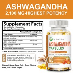 Ashwagandha KSM-66 2100mg – Vegan Root Extract High Strength Capsules 120 Pills