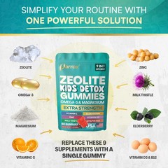 Parrox Zeolite Kids Gummies, 9in1 with Zeolite, Omega3, Magnesium, Elderberry…