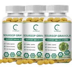 GRAVIOLA SOURSOP 1000 MG 3 BOTTLES PURE PER SERVING BOOSTER 360 CAPSULES ANNONA
