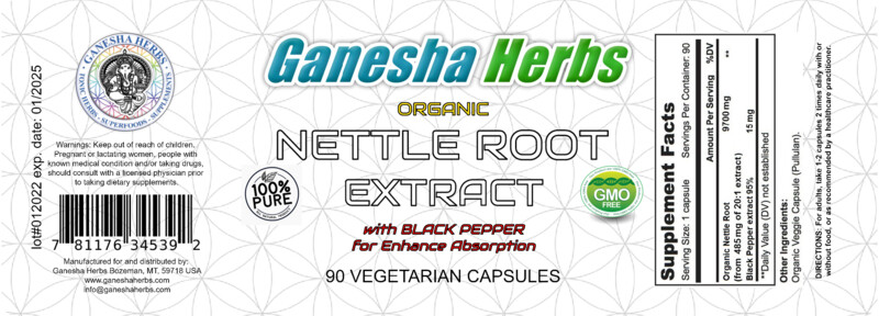 Pure Organic Stinging NETTLE ROOT EXTRACT High Absorption & Potency 90 Capsules