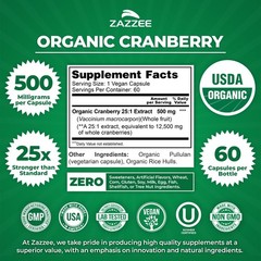 Zazzee USDA Organic Cranberry 25:1 Extract, 500 mg per 60 Count (Pack of 1)