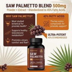 3-in-1 Saw Palmetto Prostate & Urinary Wellness Vegan Supplement,30/60/120 Caps