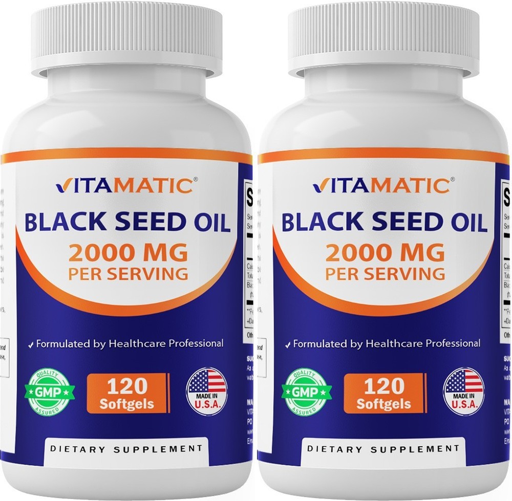2 Pack Vitamatic Black Seed Oil Capsules – 2000 mg per Serving – 120 Softgels