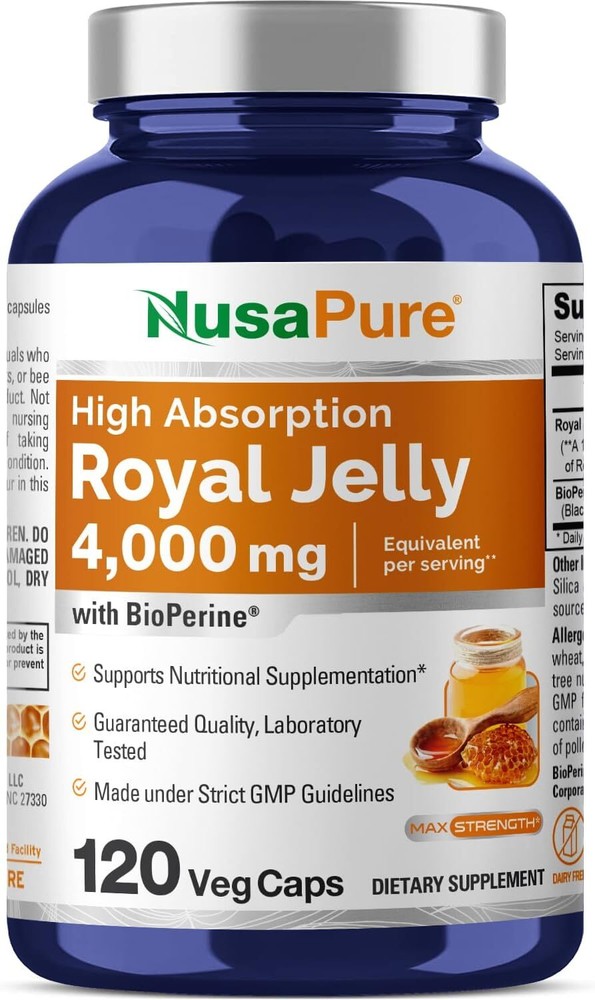 NusaPure Royal Jelly 4000mg – 120 Veggie Capsules (Non-GMO, Gluten Free,…