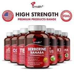 Berberine HCl + Banaba Extract 500mg 90 Capsules High Potency Blood Sugar Amalth