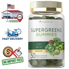 Supergreens w/Vitamins | 50 Gummies | Vegan, Non-GMO, Gluten Free | Apple Flavor