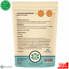 Tiger Milk Mushroom 5000mg Capsules-(40%B-Glucans)-100% Natural & Vegan-90Caps