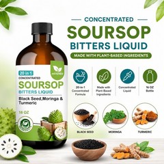 H4HERBS Soursop Bitters Liquid 3 Pack 20-in-1 Herbal Blend Black Seed Moringa