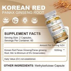 Korean Red Panax Ginseng Extrad 1600mg 120 Capsules – High Strength Ginsenoside