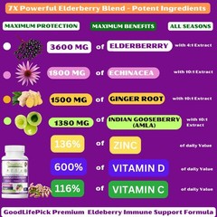7 in 1 Elderberry with Zinc Echinacea, Vitamin C & D Ginger & Amla 90 Capsules