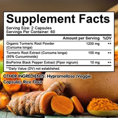 Turmeric With 95% Standardized Curcuminoids 1200mg High Absorption 30/60/120Caps