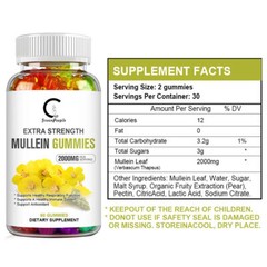 100% Natural Mullein Leaf Gummies Extra Strength Detox Cleanse Lung Health 60pcs