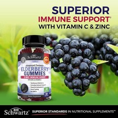 BioSchwartz Elderberry Gummies with Zinc and 60 Count (Pack of 1), Berry